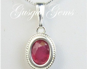 Ruby 8x6mm 1.60ct Backset Bezel Sterling Silver Necklace Pendant