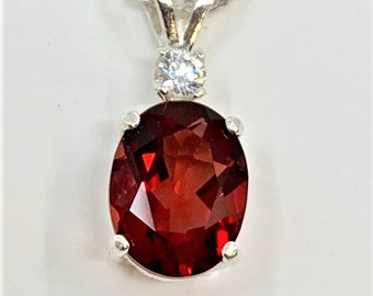 Andesine Labradorite Cherry Red 9x7mm 1.60ct Sterling Silver Necklace