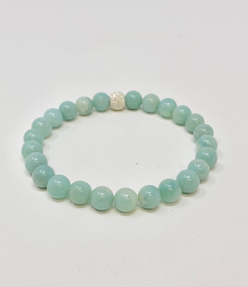 Amazonite 8mm Stretch Bracelet Sterling Silver Boho Bracelet