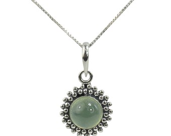 Prehnite 8mm Cabochon Sterling Silver Necklace Pendant