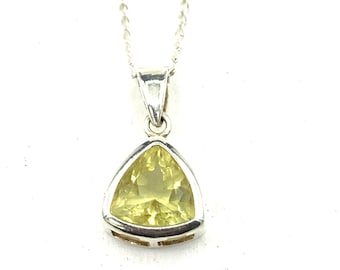 Lemon Quartz 10mm Trillion 3.60ct Backset Bezel Sterling Silver Necklace Pendant