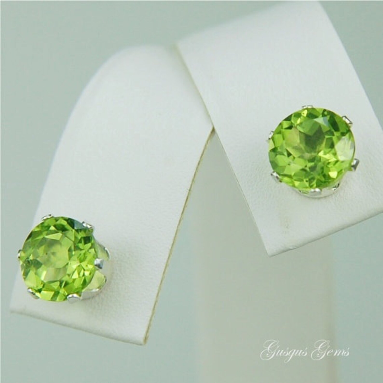 Peridot Stud Earrings 7mm Round 2.80ctw Sterling Silver Etsy