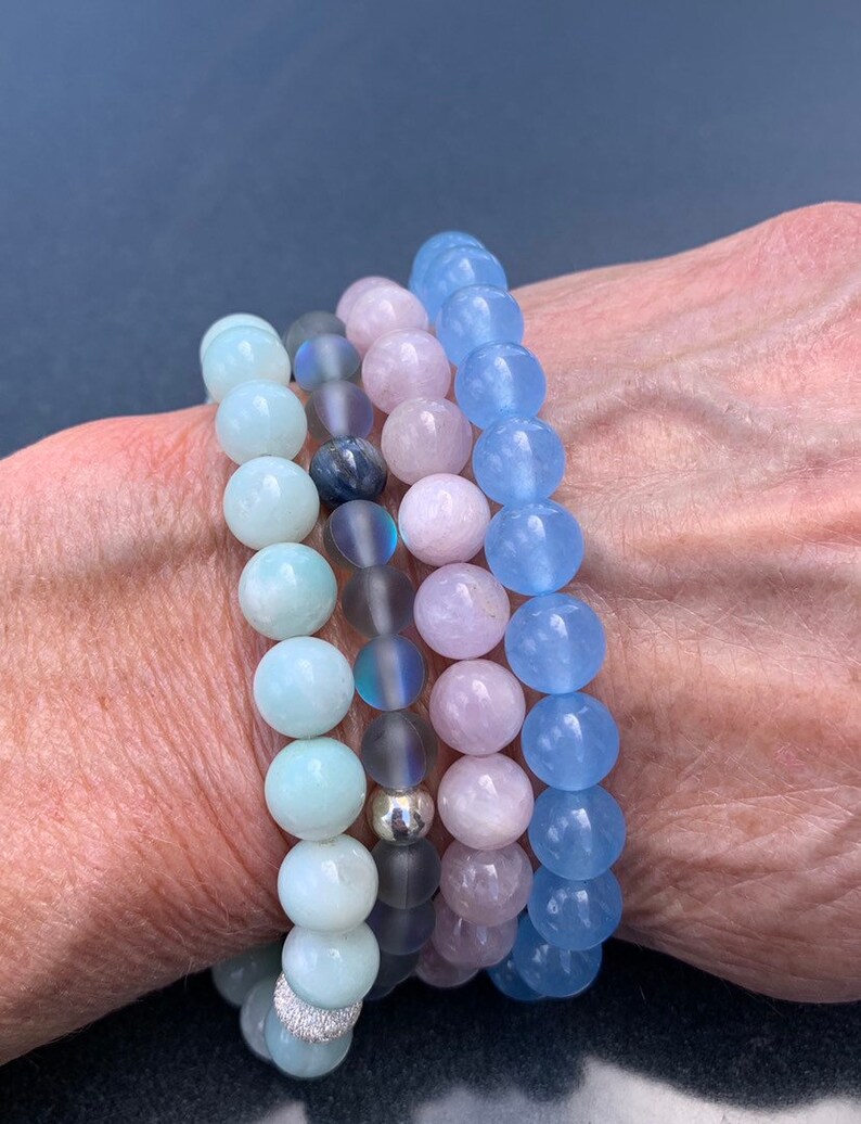 Amazonite 8mm Stretch Bracelet Sterling Silver Boho Bracelet