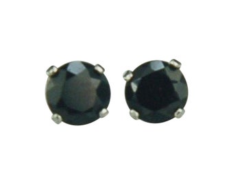 Black Spinel 4mm .75ctw Sterling Silver Petite Stud Earrings Natural Untreated