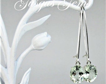 Prasiolite Green Amethyst 11x9mm 6.50ctw Sterling Silver Long Dangle Earrings