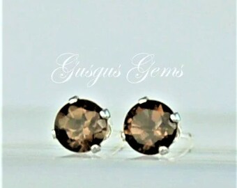 Smoky Quartz 4mm .40ctw Petite Tiny Sterling Silver Stud Earrings