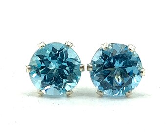 Boucles d'oreilles en argent sterling avec topaze bleue suisse de 8 mm 5,05 carats