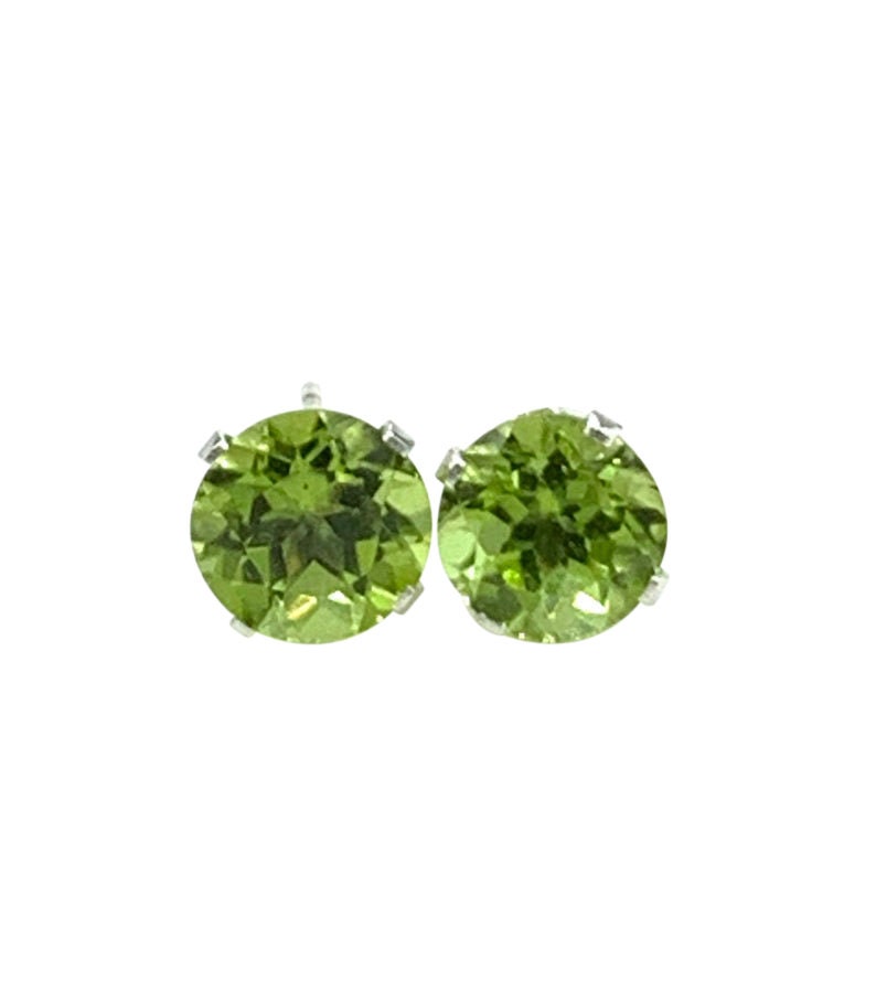 Peridot Stud Earrings Sterling Silver 6mm Round 2ctw Natural Etsy
