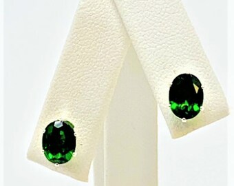 Chrome Diopside 8x6mm 2.65ctw Sterling Silver Stud Earrings Natural Untreated