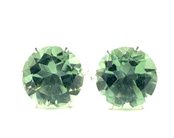 Boucles d'oreilles en argent sterling prasiolite améthyste verte profonde sauge 8 mm 5,50 carats