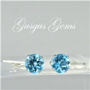 Swiss Blue Topaz 6mm 2ctw Sterling Silver Leverback Earrings image 1