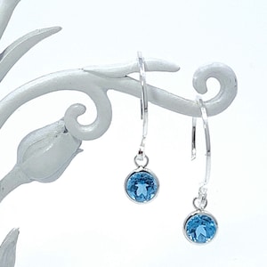 Swiss Blue Topaz 6mm 2ctw Sterling Silver Dangle Drop Earrings