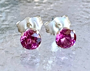 Rhodolite Garnet 4mm .65ctw Sterling Silver Petite Stud Earrings