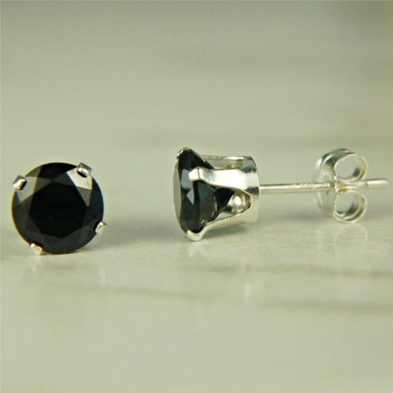Black Spinel Stud Earrings Sterling Silver 6mm Round 2ctw Natural Untreated