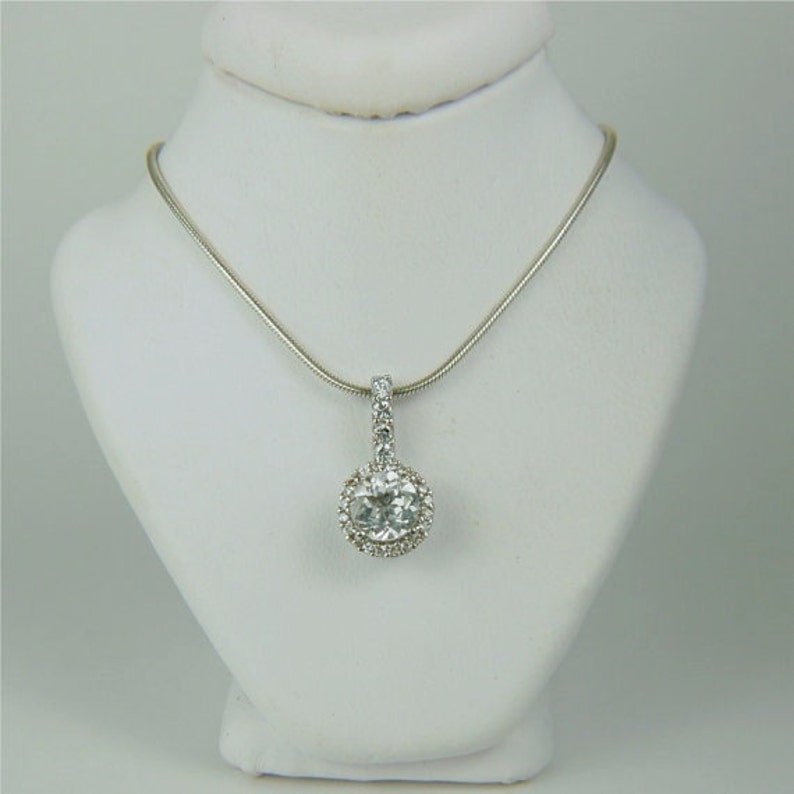 White Topaz Necklace Sterling Silver 6mm Round 1ct Surrounded By A Halo of CZ/'s