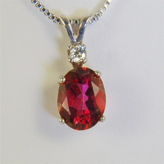 Crimson Topaz Necklace Sterling Silver 9x7mm Oval 2.45ct With