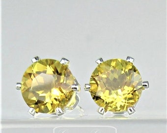 Scapolite Yellow 7mm 2.40ctw Sterling Silver Stud Earrings Rare Unusual