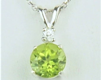 Peridot Necklace 7mm 1.60ct With White Zircon Accent Sterling Silver Natural Untreated