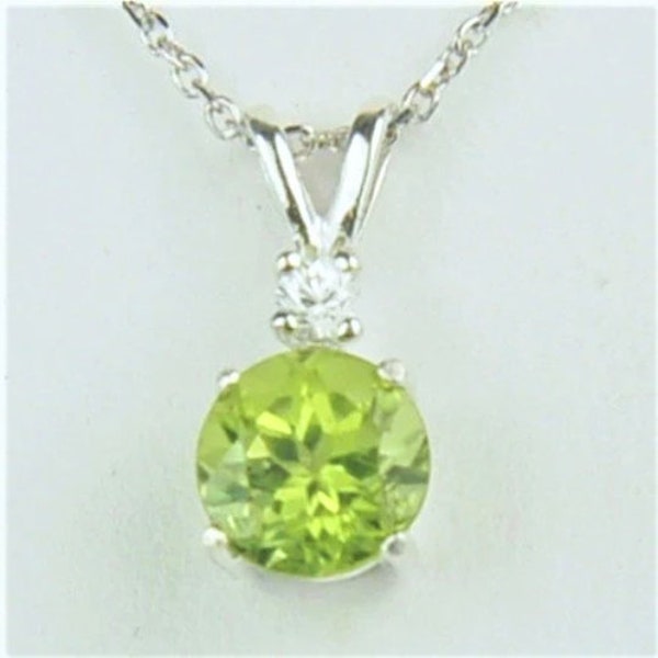 Peridot Necklace 7mm 1.60ct With White Zircon Accent Sterling Silver Natural Untreated