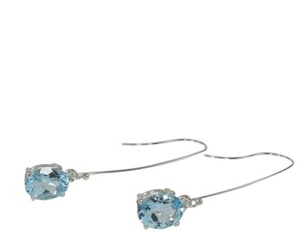 Sky Blue Topaz 9x7mm 4.80ctw Sterling Silver Dangle Earrings