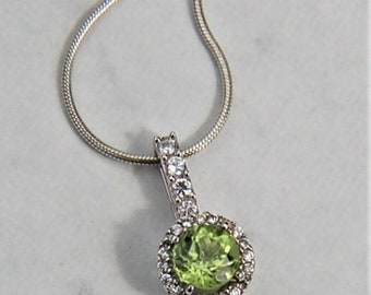 Peridot Necklace 6mm 1ct 10K White Gold And Sterling Silver  Surrounded by a Halo of Cz's Natural Untreated