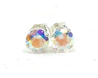 Clous d'oreilles, topaze, brume de mercure, 6 mm, boucles d'oreilles en argent sterling 2 carats, couleurs arc-en-ciel