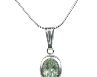 Prasiolite Green Amethyst 10x8mm 2.15ct Sterling Silver Backset Bezel Necklace