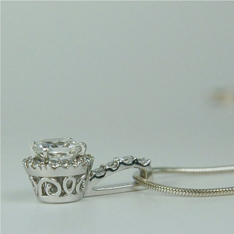 White Topaz Necklace Sterling Silver 6mm Round 1ct Surrounded By A Halo of CZ/'s