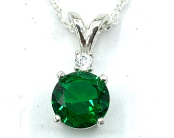 Green Topaz 8mm 1.95ct Sterling Silver Necklace Pendant