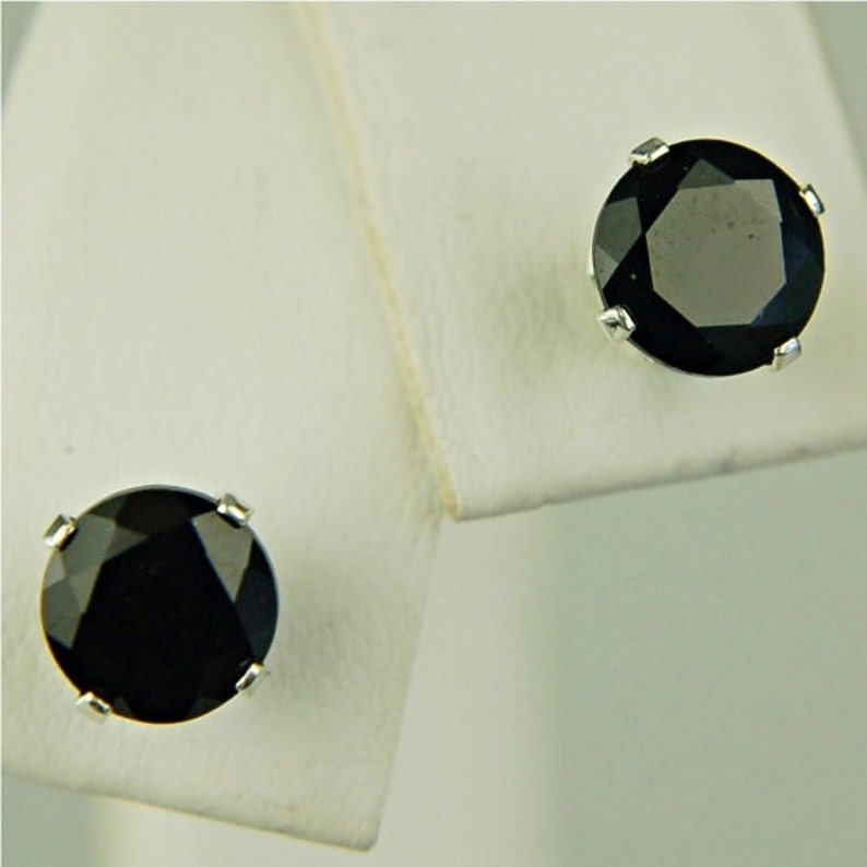 Black Spinel Stud Earrings Sterling Silver 6mm Round 2ctw Natural Untreated