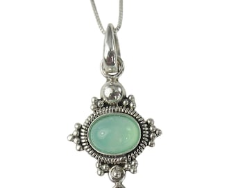 Chrysoprase 8x6mm Cabochon Sterling Silver Necklace Pendant