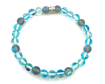 Aqua Blue and Matte Rainbow Mystic Aura Quartz 6mm Stretch Bracelet