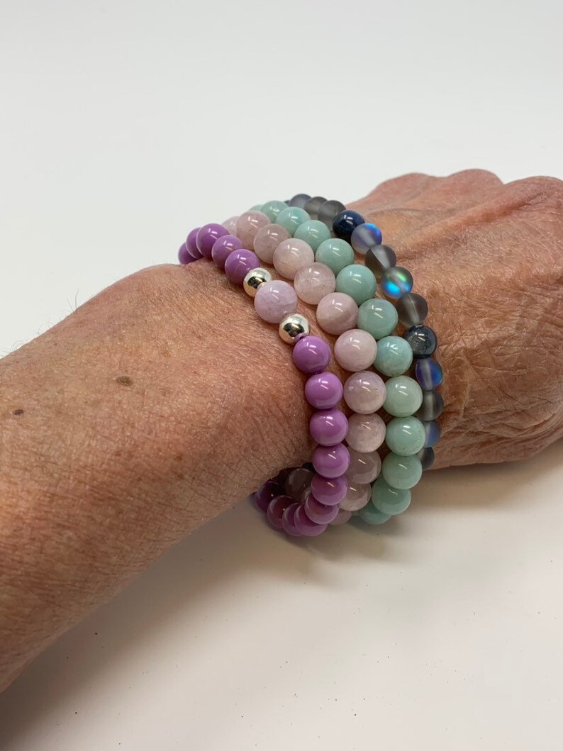 Amazonite 8mm Stretch Bracelet Sterling Silver Boho Bracelet