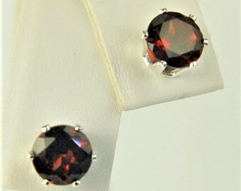 Garnet 7mm 3.60ctw Sterling Silver Stud Earrings Natural Untreated