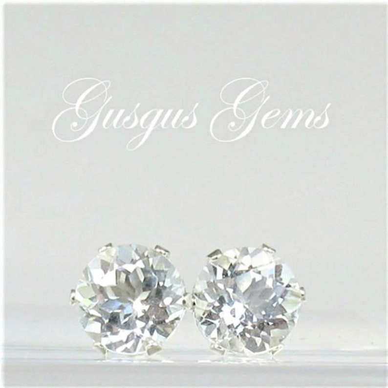 White Topaz 7mm 3.50ctw Sterling Silver Stud Earrings image 1