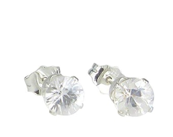 White Zircon 5mm 1.40ctw Sterling Silver Stud Earrings Diamond Cut