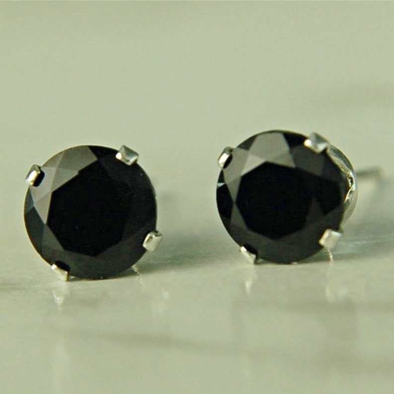 Black Spinel Stud Earrings Sterling Silver 6mm Round 2ctw Natural Untreated