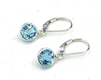 Sky Blue Topaz 8mm 4.90ctw Sterling Silver Dangle Drop Leverback Earrings