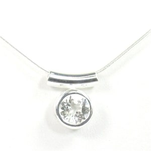 White Topaz 8mm 2.15ct Sterling Silver Backset Bezel Tube Bail Necklace