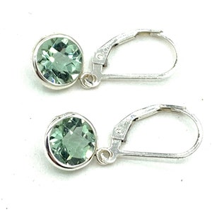 Green Amethyst Prasiolite 8mm 3.50ctw Sterling Silver Dangle Earrings