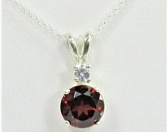 Garnet 7mm 1.60ct Sterling Silver Necklace Natural Untreated