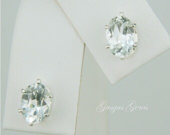 White Topaz 7x5mm 1.75ctw Sterling Silver Stud Earrings