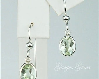 Green Amethyst Prasiolite 8x6mm 2.30ctw Sterling Silver Dangle Earrings