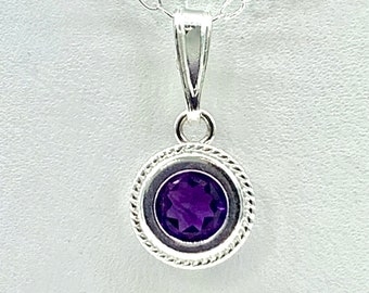 African Amethyst 6mm .75ct Sterling Silver Necklace Pendant