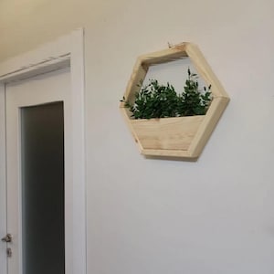 Luxus Dekorative Holz Hexagon Wand Blumentopf Künstliche Blume Inklusive Stein Moos Pflanzer Wanddekoration