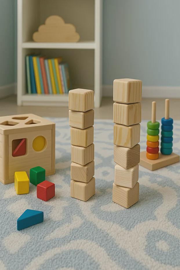 Natural Wood 12-piece Cube Blocks Play Decoration Stacking Cubes ...