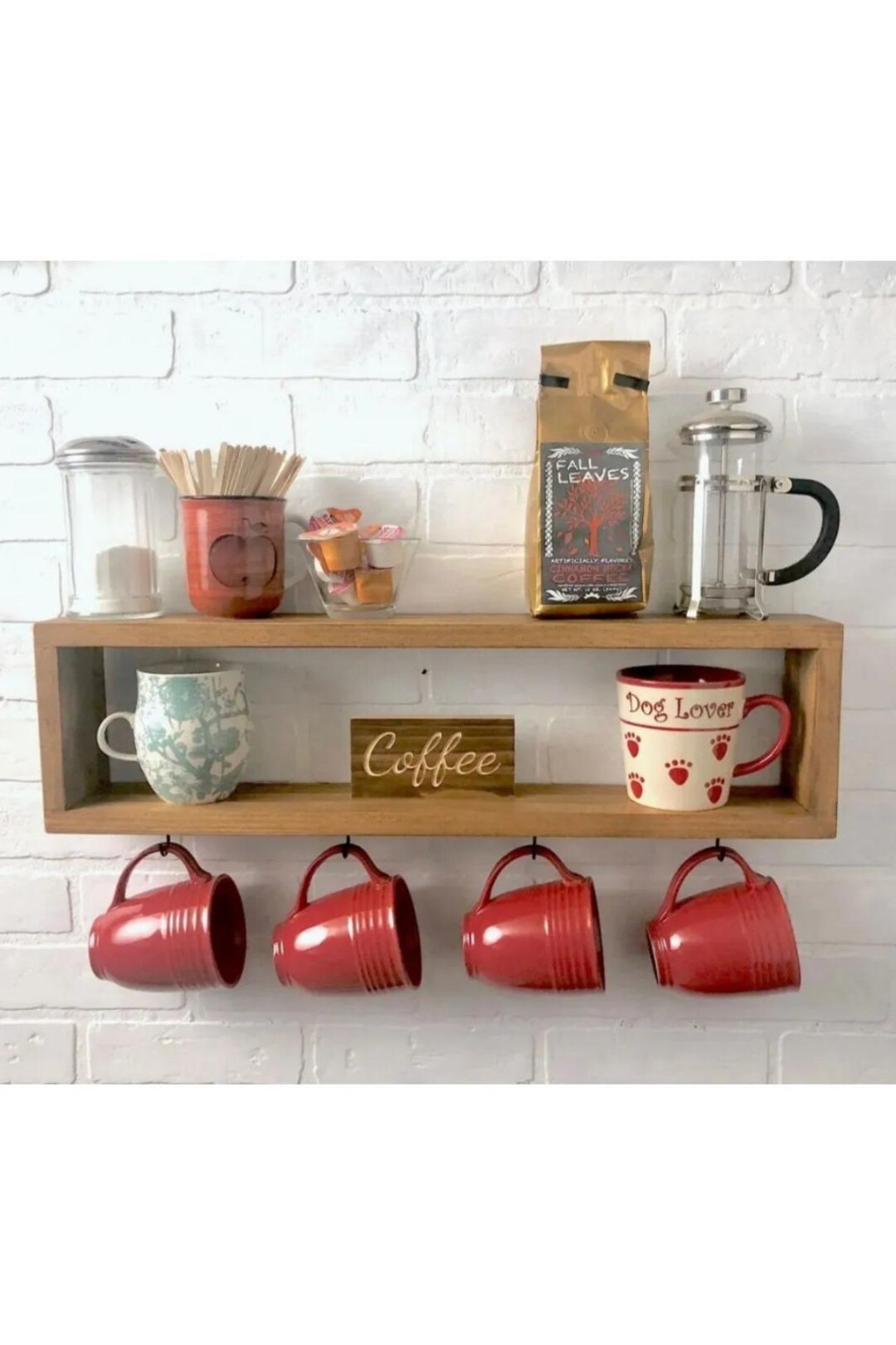 Handmade Pine Wood Coffee Mug Rack, Rustic Wall Mounted Kitchen ...