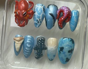 Custom press on nails with background and special effects