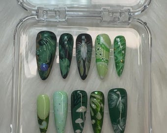 Green fairy press on nails