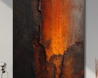 Burnt Rust Canvas Wall Art | Dark Industrial Decor | Orange Rust Wall Art
